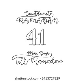One continuous line for ramadan kareem count down day 41 vector illustration. Simple quotes for reminding ramadan kareem 1445 H will coming in simple linear style vector illustration. Ramadan kareem.