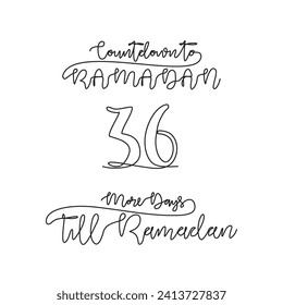 Una línea continua para ramadan kareem cuenta hacia abajo la ilustración vectorial de día 36. Citas simples para recordar ramadan kareem 1445 H vendrá en ilustración vectorial de estilo lineal simple. Ramadán kareem.