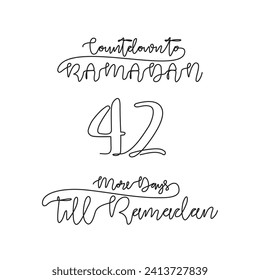 One continuous line for ramadan kareem count down day 42 vector illustration. Simple quotes for reminding ramadan kareem 1445 H will coming in simple linear style vector illustration. Ramadan kareem.
