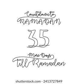 One continuous line for ramadan kareem count down day 35 vector illustration. Simple quotes for reminding ramadan kareem 1445 H will coming in simple linear style vector illustration. Ramadan kareem.