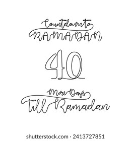 One continuous line for ramadan kareem count down day 40 vector illustration. Simple quotes for reminding ramadan kareem 1445 H will coming in simple linear style vector illustration. Ramadan kareem.