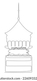 One continuous line of Ramadan poster with Arabic Architecture. Thin Line Illustration vector concept. Contour Drawing Creative ideas.
