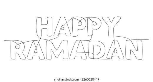 One continuous line of Ramadan word. Thin Line Illustration vector concept. Contour Drawing Creative ideas.