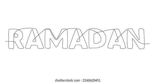 One continuous line of Ramadan word. Thin Line Illustration vector concept. Contour Drawing Creative ideas.