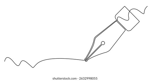 one continuous line of retro pen.one line drawing of pen tip writing.minimalist one line illustration