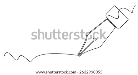 one continuous line of retro pen.one line drawing of pen tip writing.minimalist one line illustration