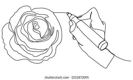 One continuous line of rose drawn with felt tip pen. Thin Line Illustration vector concept. Contour Drawing Creative ideas.