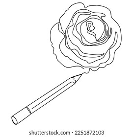 One continuous line of Rose drawn with a pencil. Thin Line Illustration vector concept. Contour Drawing Creative ideas.