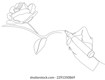 One continuous line of Rose drawn by with felt tip pen. Thin Line Illustration vector concept. Contour Drawing Creative ideas.