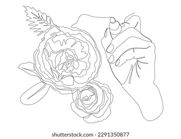 One continuous line of Rose drawn by with felt tip pen. Thin Line Illustration vector concept. Contour Drawing Creative ideas.