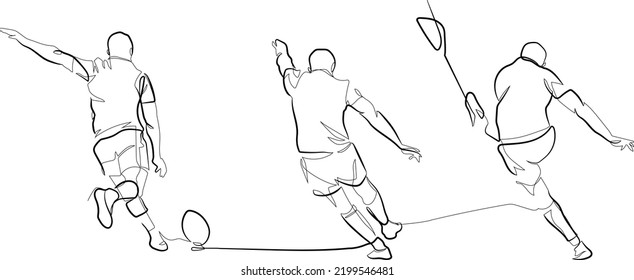 One continuous line rugby place kick penalty kick in motion rugby kick off vector art 