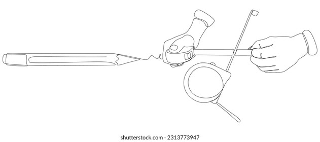 One continuous line of Ruler tape drawn by with felt tip pen. Thin Line Illustration vector concept of Measuring Instrument. Contour Drawing Creative ideas.