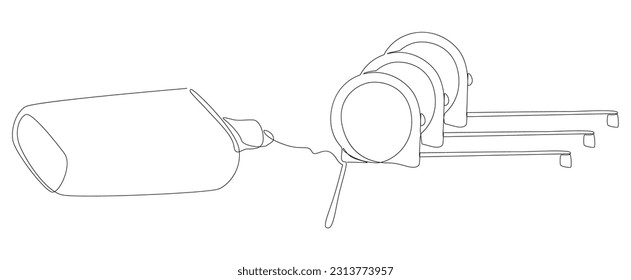 One continuous line of Ruler tape drawn by with felt tip pen. Thin Line Illustration vector concept of Measuring Instrument. Contour Drawing Creative ideas.