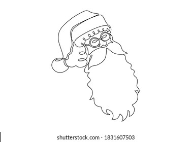 One continuous line of Santa Claus face. Doodle Father Frost portrait for New Year cards posters, Santa Claus silhouette christmas holiday concept for textile. Vector minimalist illustration