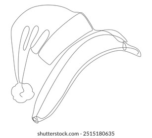 One continuous line of Santa Claus hat with banana. Thin Line Illustration vector concept. Contour Drawing Creative ideas.