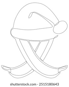 One continuous line of Santa Claus hat with banana. Thin Line Illustration vector concept. Contour Drawing Creative ideas.