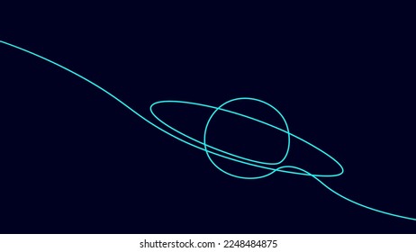 One continuous line saturn planet astronomy concept. Space logo orbinal circle single line drawing. Science style vector graphic illustration
