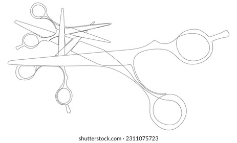 One continuous line of scissor. Thin Line Illustration vector hairdresser wotk tool, sign concept. Contour Drawing Creative ideas.