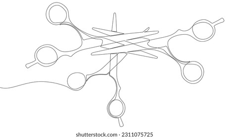 One continuous line of scissor. Thin Line Illustration vector hairdresser wotk tool, sign concept. Contour Drawing Creative ideas.
