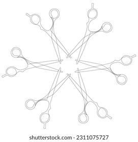 Eine durchgehende Schere. Thin Line Illustration Vektorfresser-Werkzeug, Zeichenkonzept. Erstellen Sie kreative Ideen.