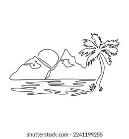 Un paisaje continuo con montañas, mar y palmera, logo del paisaje