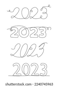 One continuous line set of 2023. Thin Line Illustration vector concept. Contour Drawing Creative ideas.