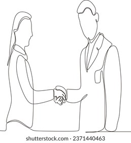 one continuous line shaking hands makes a deal for insurance. Insurance concept. Single line drawing design vector graphic illustration.