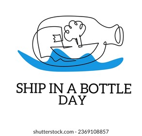one continuous line Ship in a bottle day. October 4.