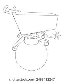 Una línea continua de Carrito de compras con bomba. Concepto de Vector de ilustración de línea delgada. Contour Drawing Ideas creativas.