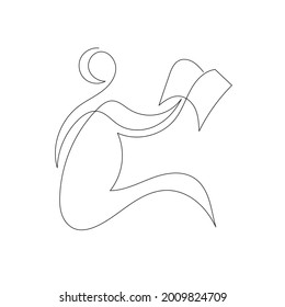 one continuous line silhouette of man with book, vector logo for knowledge day in minimalistic style. 