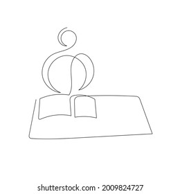 one continuous line silhouette of man with book, vector logo for knowledge day in minimalistic style. 