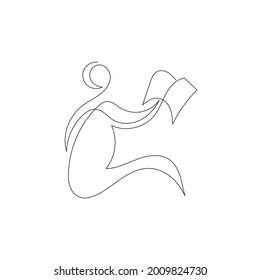 una silueta de línea continua del hombre con libro, logotipo vectorial para el día del conocimiento en estilo minimalista. 