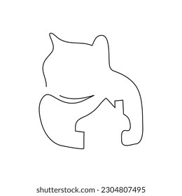 One continuous line of simple cute kitten icon. logo concept dynamic single line drawing graphic design illustration
