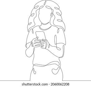 One continuous line.Kid with smartphone.Child playing with the phone. Children's gadget.One continuous drawing line logo isolated minimal illustration.