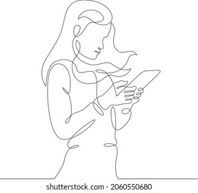 One continuous line.Kid with smartphone.Child playing with the phone. Children's gadget.One continuous drawing line logo isolated minimal illustration.