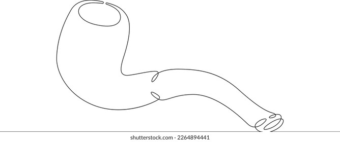 One continuous line. Smoking pipe. Tobacco smoking. One continuous line drawn isolated, white background.