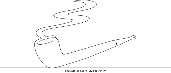 One continuous line. Smoking pipe. Tobacco smoking. One continuous line drawn isolated, white background.