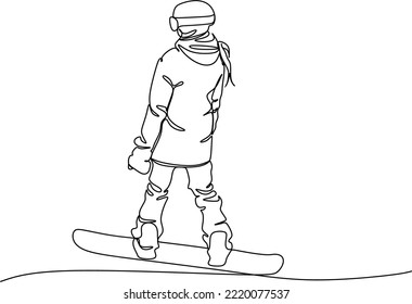 One continuous line Snowboarder jumps. Dynamical illustration.