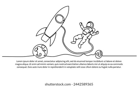 One continuous line of space exploration.Vector illustration of minimalist style on a white background.