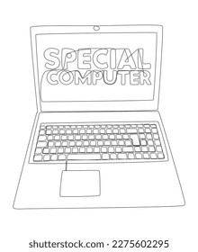 One continuous line of Special Laptop with Computer word. Thin Line Illustration vector concept. Contour Drawing Creative ideas.
