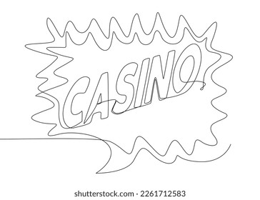 One continuous line of speech bubble with Casino text. Thin Line Illustration vector concept. Contour Drawing Creative ideas.