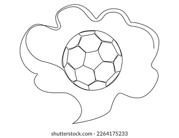 One continuous line of speech bubble with Football ball. Thin Line Illustration vector concept. Contour Drawing Creative ideas.