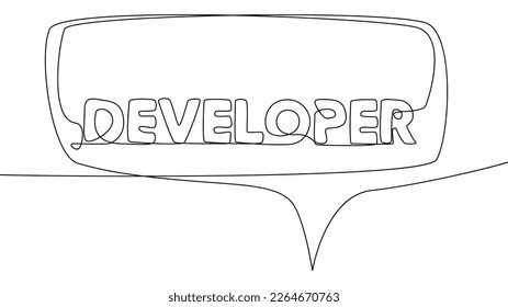 One continuous line of speech bubble with Developer text. Thin Line Illustration vector concept. Contour Drawing Creative ideas.