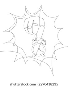 One continuous line of speech bubble with Alarm Clock. Thin Line Illustration vector concept. Contour Drawing Creative ideas.