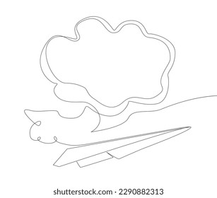 One continuous line of speech bubble with Paper Airplane. Thin Line Illustration vector concept. Contour Drawing Creative ideas.