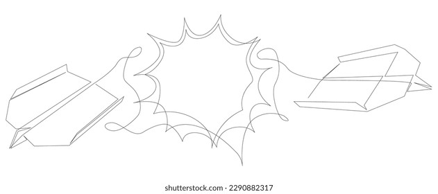 One continuous line of speech bubble with Paper Airplane. Thin Line Illustration vector concept. Contour Drawing Creative ideas.