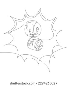 One continuous line of speech bubble with dice. Thin Line Illustration vector concept. Contour Drawing Creative ideas.