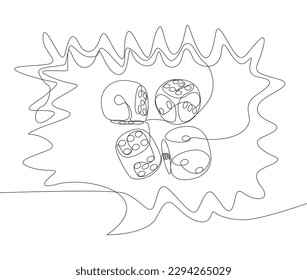 One continuous line of speech bubble with dice. Thin Line Illustration vector concept. Contour Drawing Creative ideas.