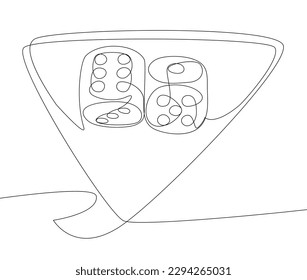 One continuous line of speech bubble with dice. Thin Line Illustration vector concept. Contour Drawing Creative ideas.