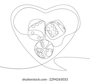 One continuous line of speech bubble with dice. Thin Line Illustration vector concept. Contour Drawing Creative ideas.